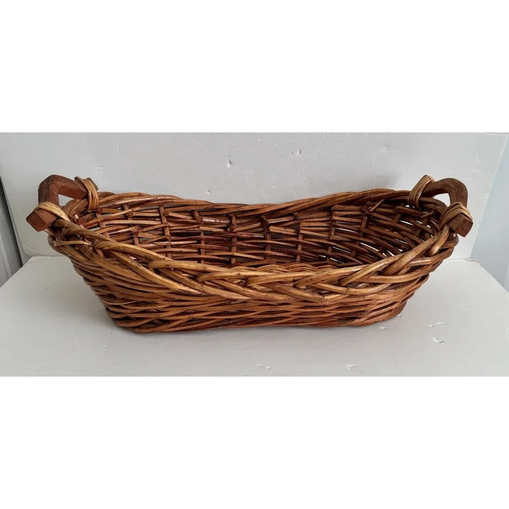 Oval Wicker Basket Bread Baguette With Handless Fruit, Flowers, 21
